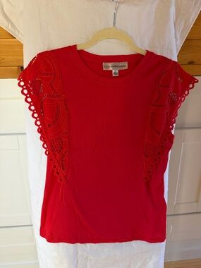 Catherine Malandrino Red Crochet Sleeve Tank